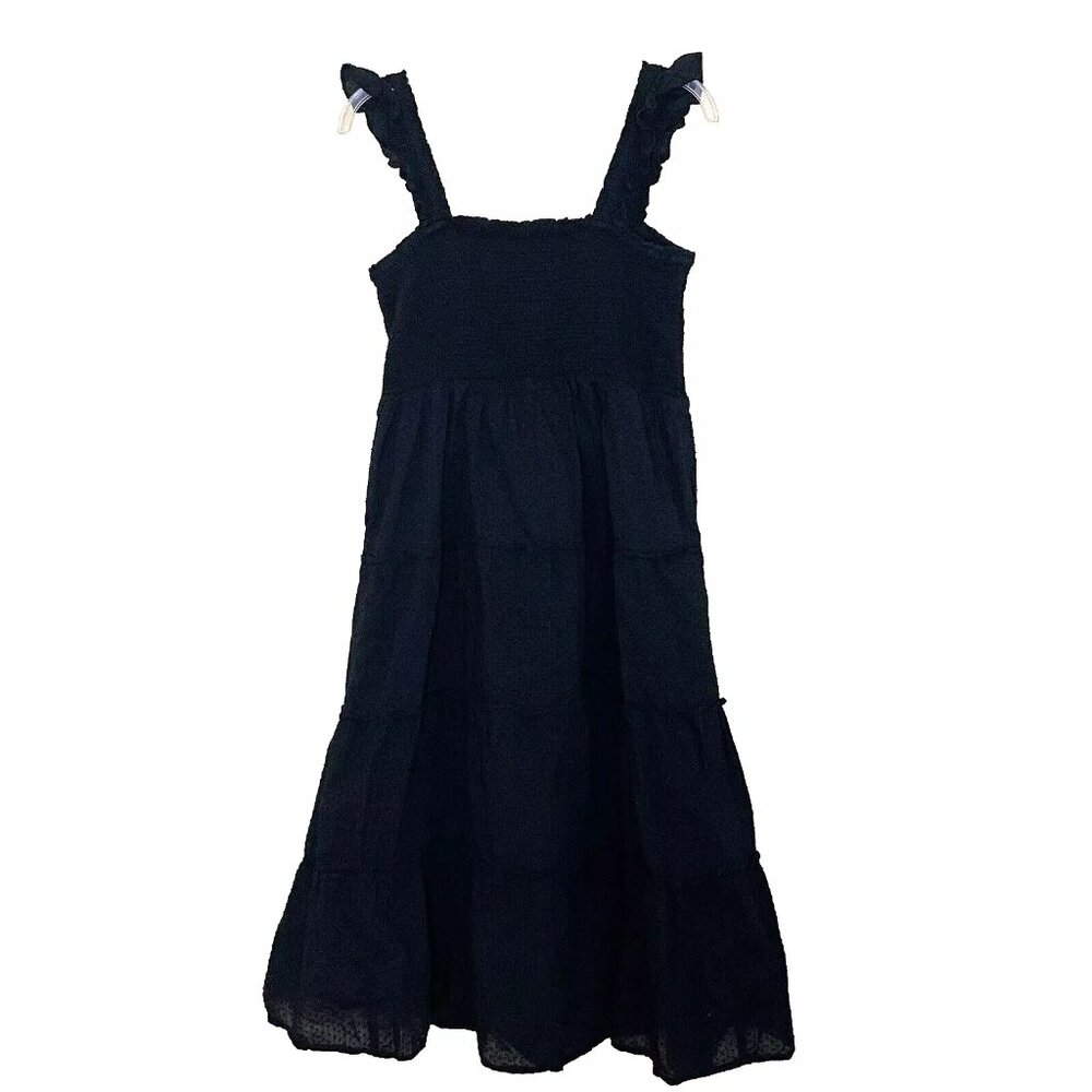 J. Crew Midi Dress Size Medium Black Tiered Smocked Square Neck - Picture 5 of 12